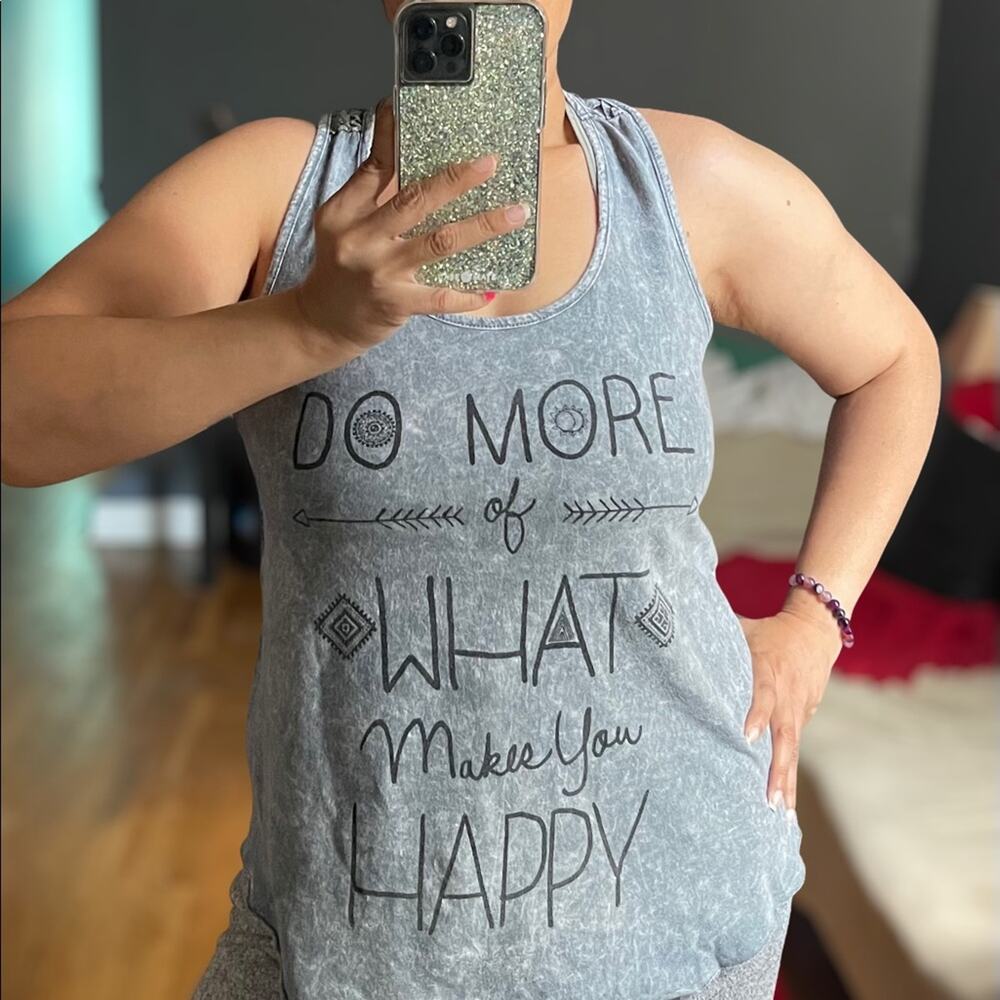 *SMOKE GRAY* LOOSE GRAPHIC RACER BACK TANK WITH GORGEOUS LACE DETAIL-100% COTTON